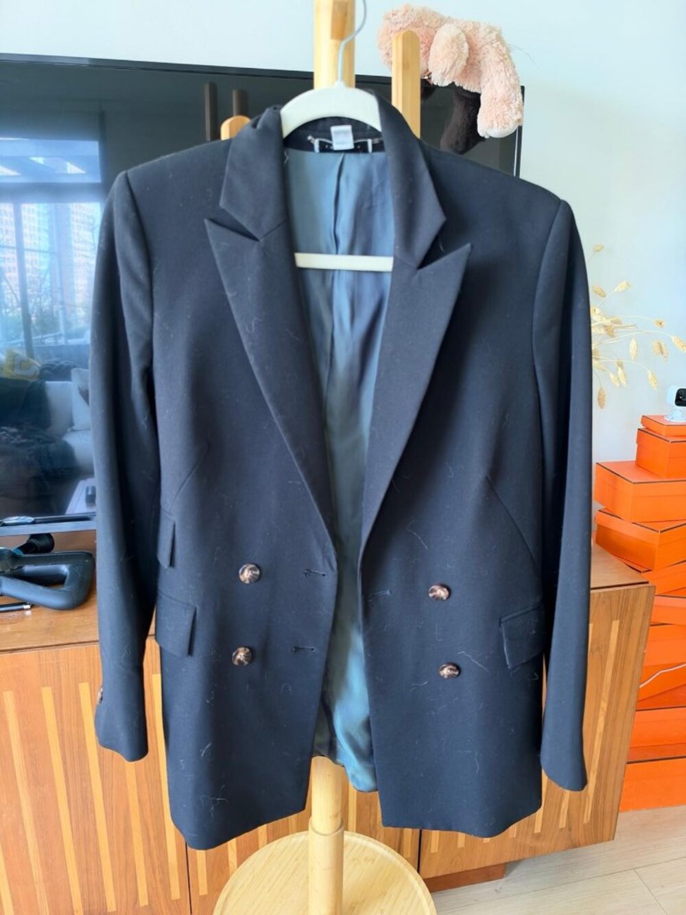 Topshop Navy Double Breasted Blazer Womens 4 Gold Buttons